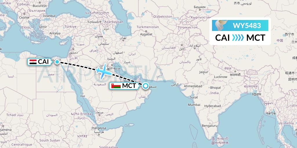WY5483 Oman Air Flight Map: Cairo to Muscat