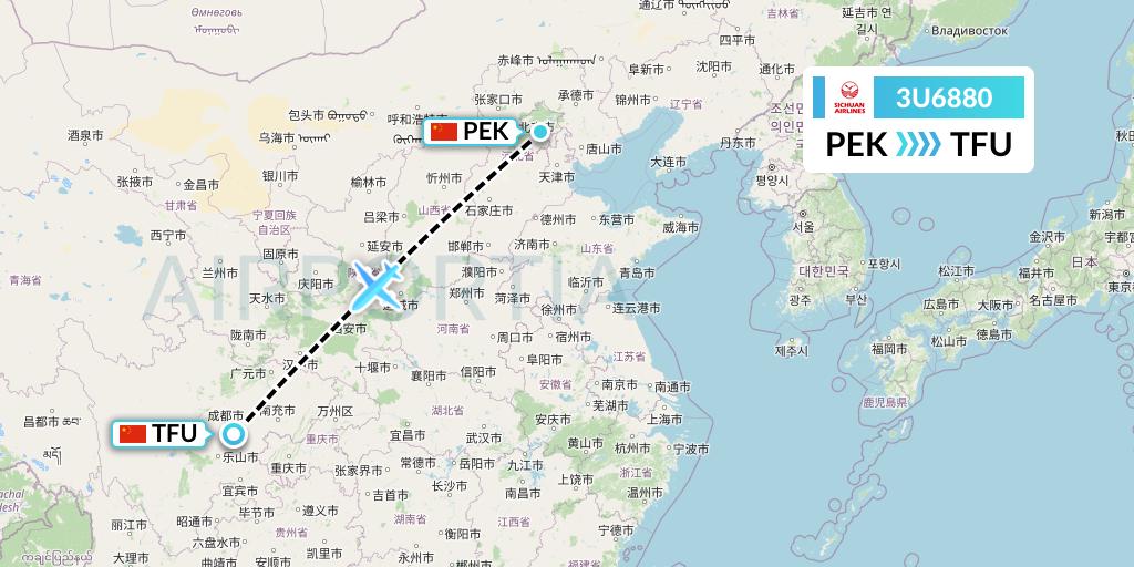 3U6880 Sichuan Airlines Flight Map: Beijing to Chengdu