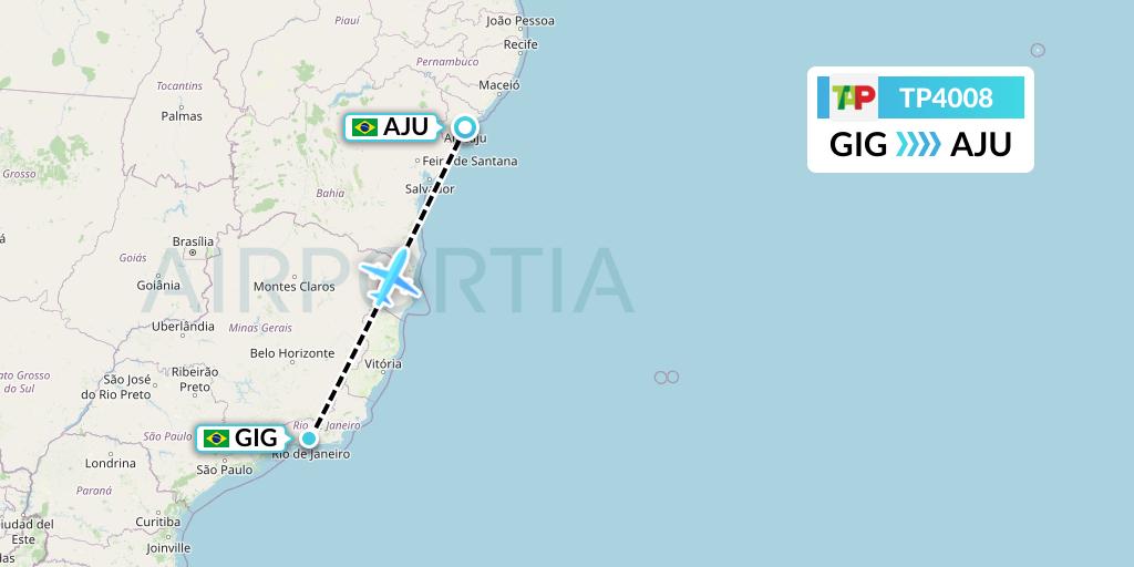 TP4008 TAP Portugal Flight Map: Rio de Janeiro to Aracaju