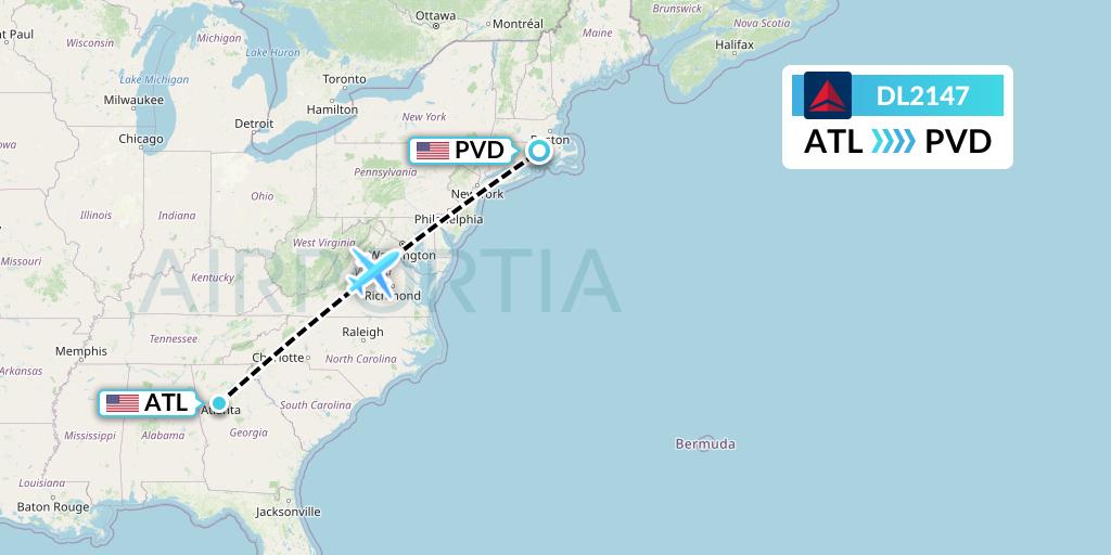 DL2147 Delta Air Lines Flight Map: Atlanta to Providence