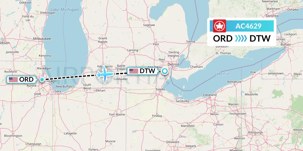 AC4629 Air Canada Flight Map: Chicago to Detroit