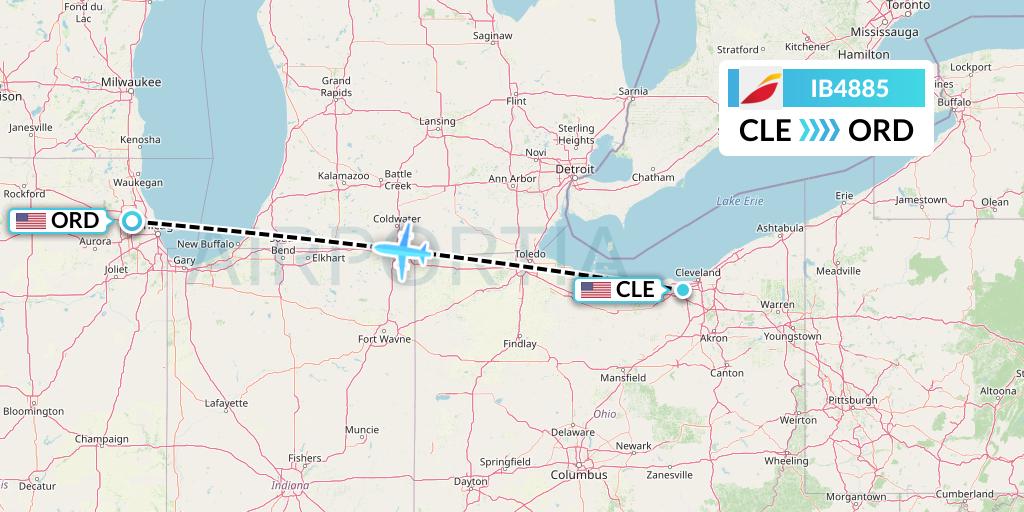 IB4885 Iberia Flight Map: Cleveland to Chicago