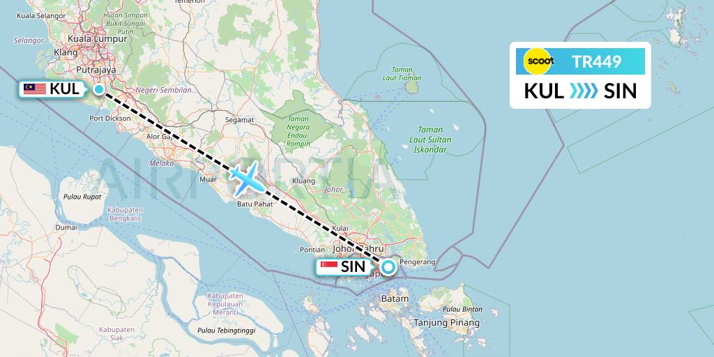 TR449 Tigerair Flight Map: Kuala Lumpur to Singapore