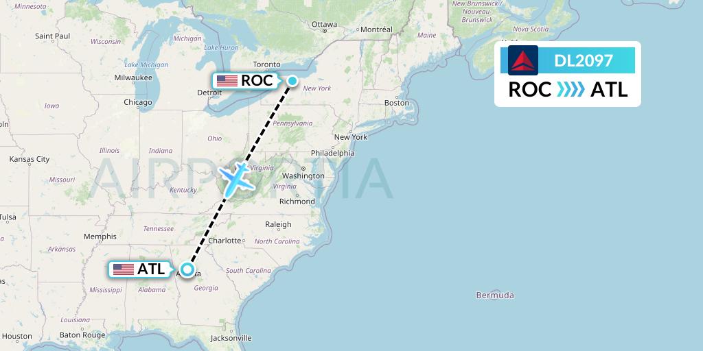 DL2097 Delta Air Lines Flight Map: Rochester to Atlanta