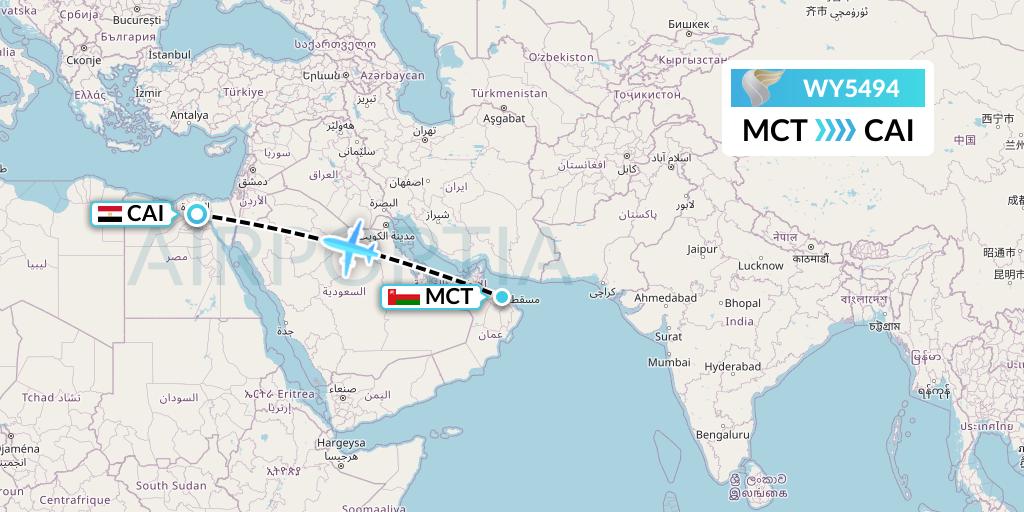 WY5494 Oman Air Flight Map: Muscat to Cairo
