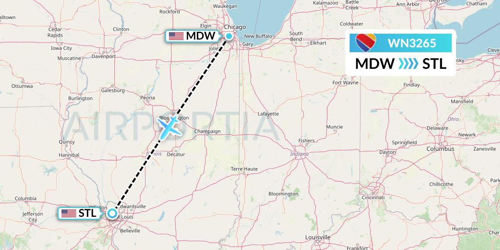 WN3265 Southwest Airlines Flight Map: Chicago to St. Louis