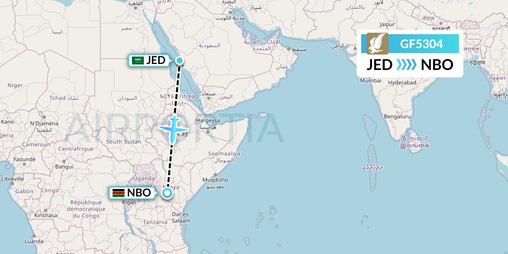 GF5304 Gulf Air Flight Map: Jeddah to Nairobi