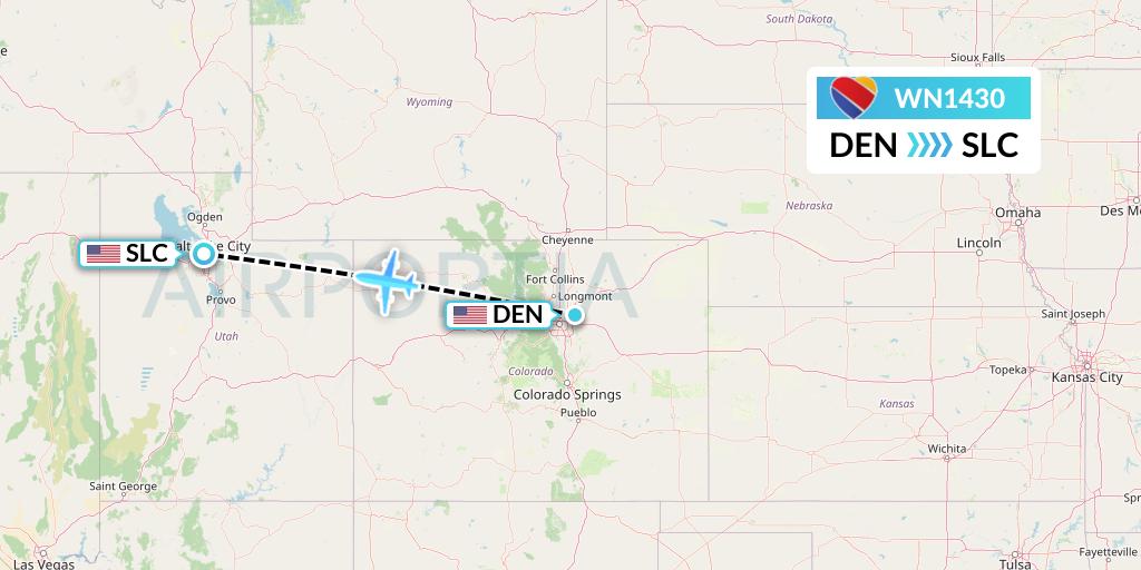 WN1430 Southwest Airlines Flight Map: Denver to Salt Lake City