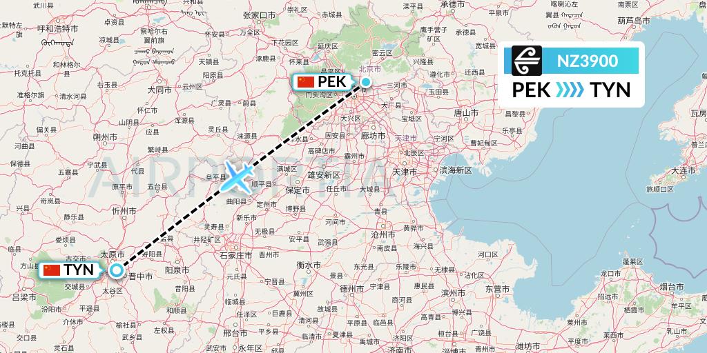 NZ3900 Air New Zealand Flight Map: Beijing to Taiyuan