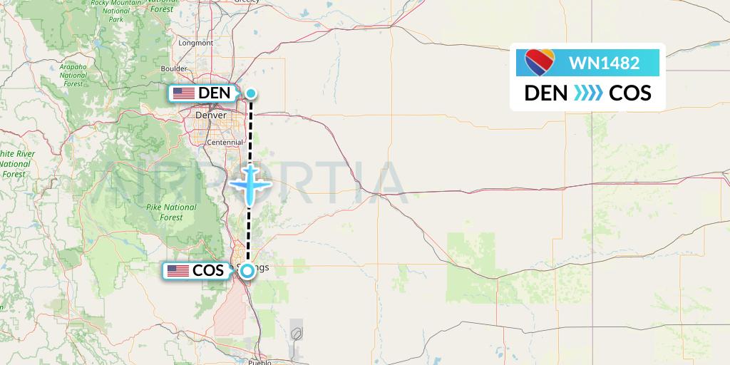 WN1482 Southwest Airlines Flight Map: Denver to Colorado Springs