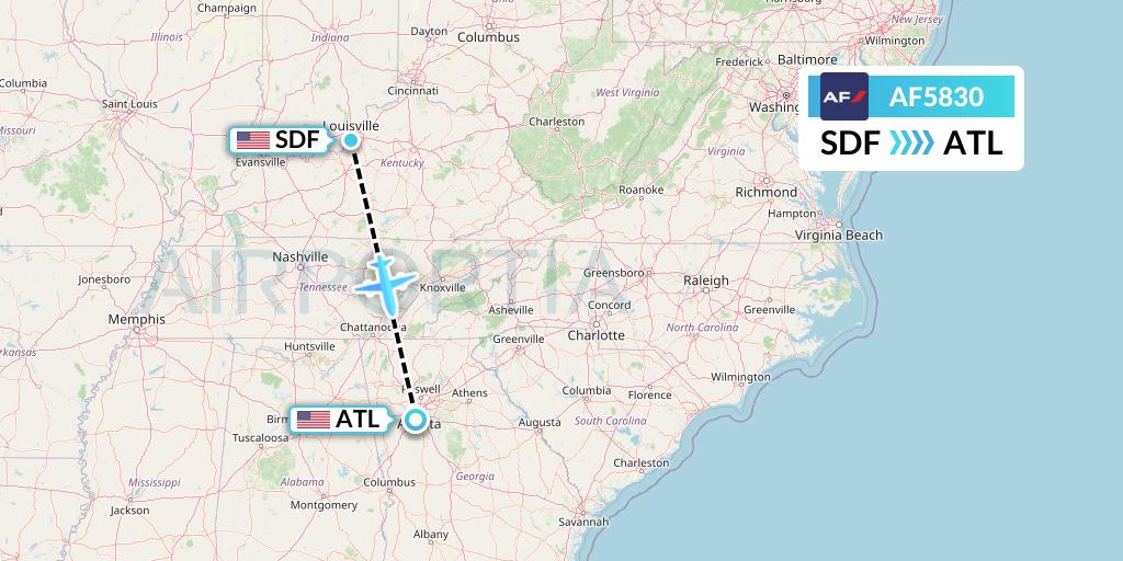 AF5830 Air France Flight Map: Louisville to Atlanta