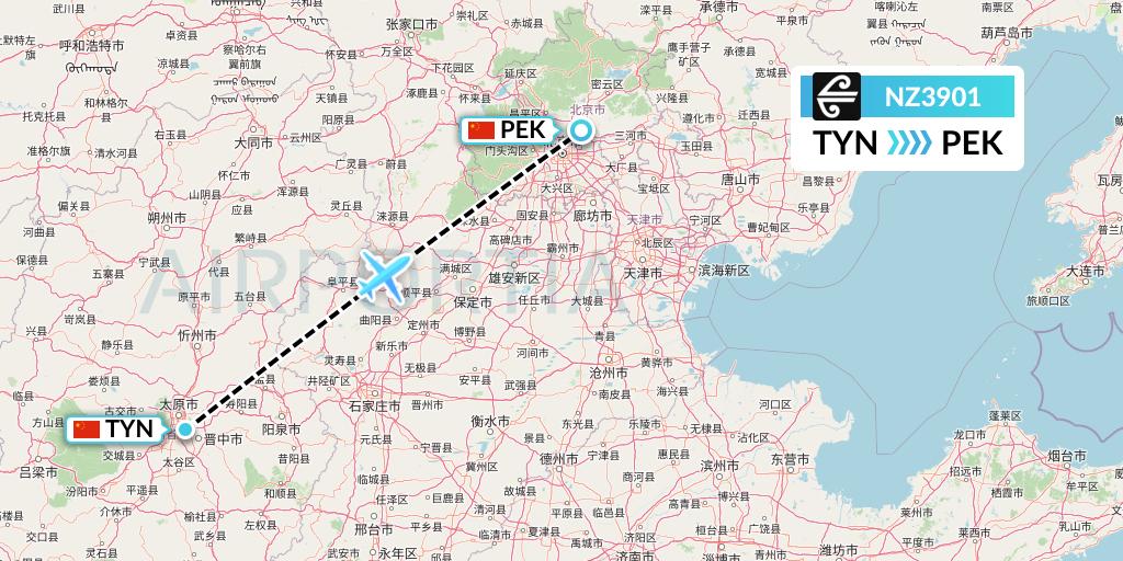 NZ3901 Air New Zealand Flight Map: Taiyuan to Beijing