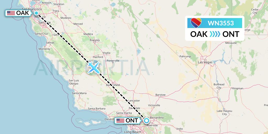 WN3553 Southwest Airlines Flight Map: Oakland to Ontario