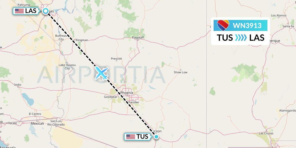 WN3913 Southwest Airlines Flight Map: Tucson to Las Vegas