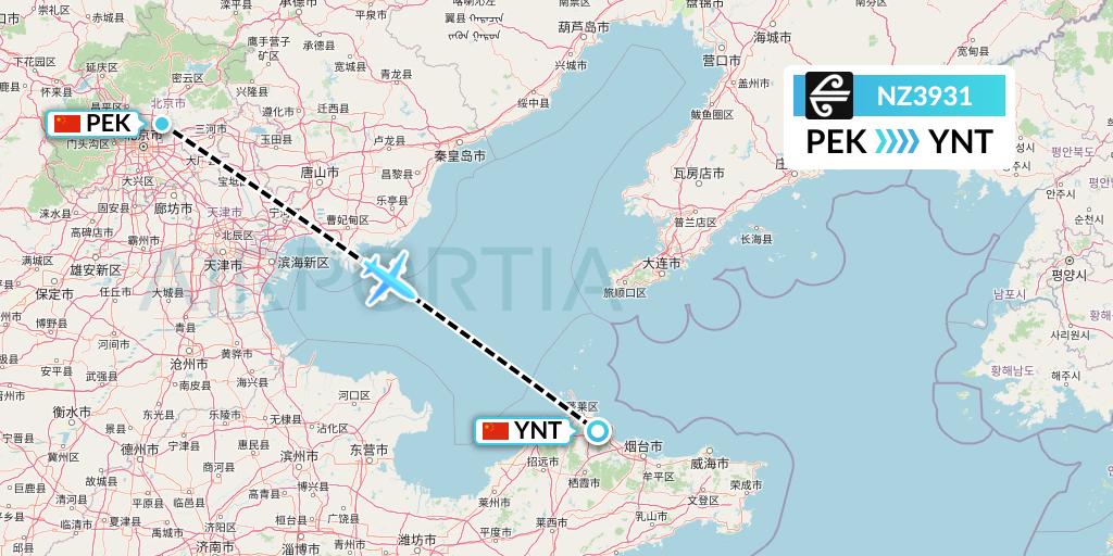 NZ3931 Air New Zealand Flight Map: Beijing to Yantai