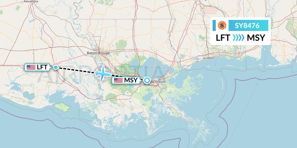 SY8476 Sun Country Airlines Flight Map: Lafayette to New Orleans