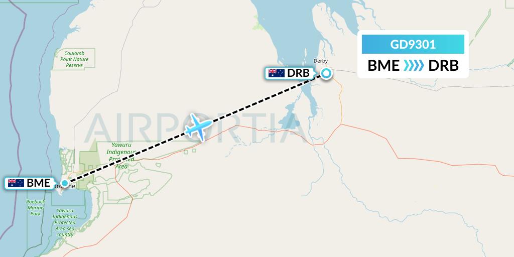 GD9301 Aviair Pty Ltd Flight Map: Broome to Derby