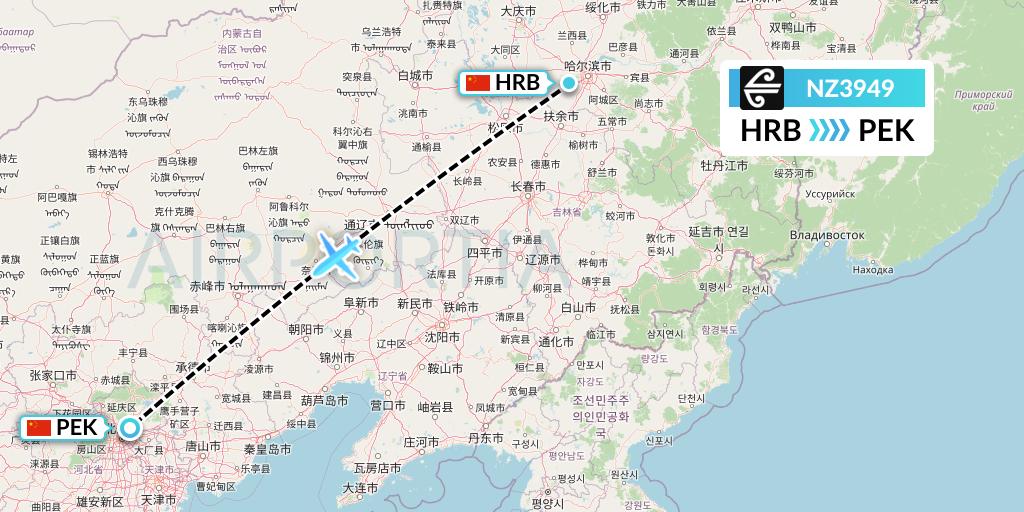NZ3949 Air New Zealand Flight Map: Harbin to Beijing
