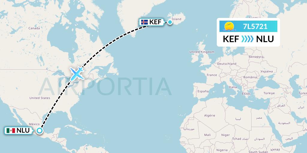 7L5721 Silk Way West Airlines Flight Map: Reykjavik to Reyes Acozac