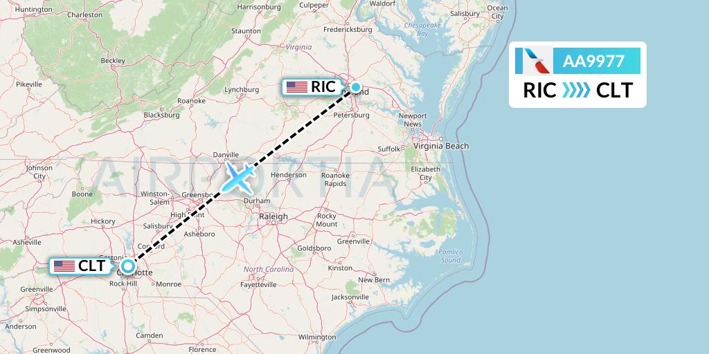 AA9977 American Airlines Flight Map: Richmond to Charlotte