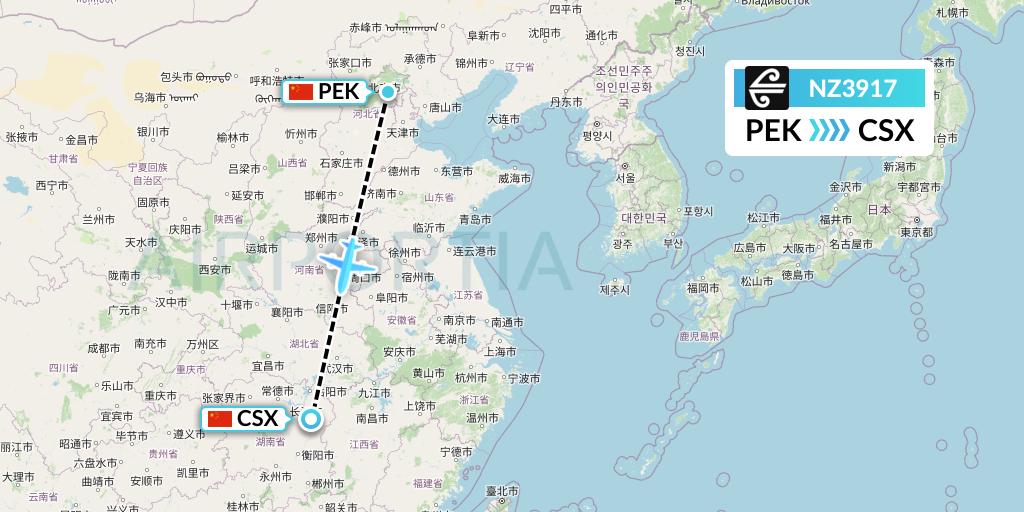 NZ3917 Air New Zealand Flight Map: Beijing to Changsha
