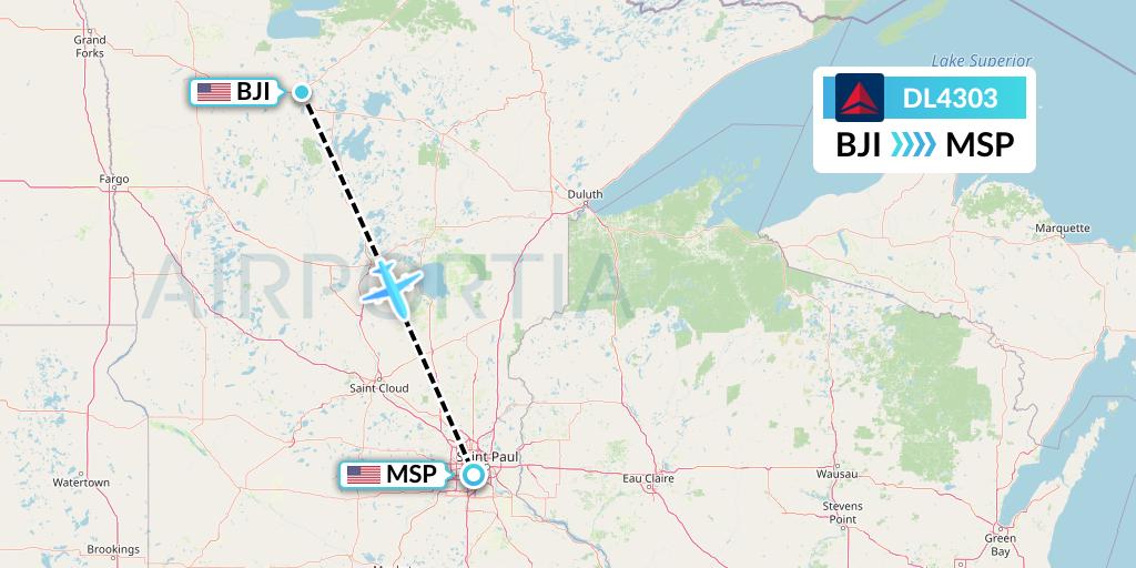 DL4303 Delta Air Lines Flight Map: Bemidji to Minneapolis