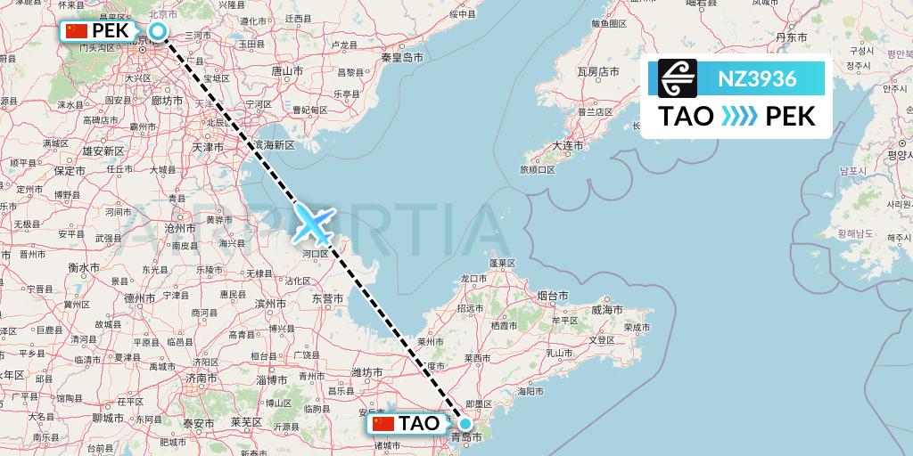 NZ3936 Air New Zealand Flight Map: Qingdao to Beijing