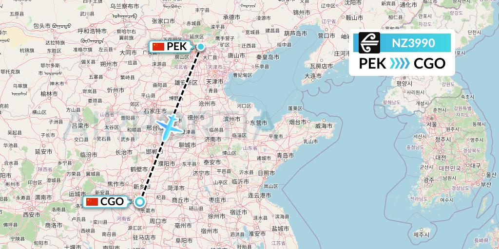 NZ3990 Air New Zealand Flight Map: Beijing to Zhengzhou