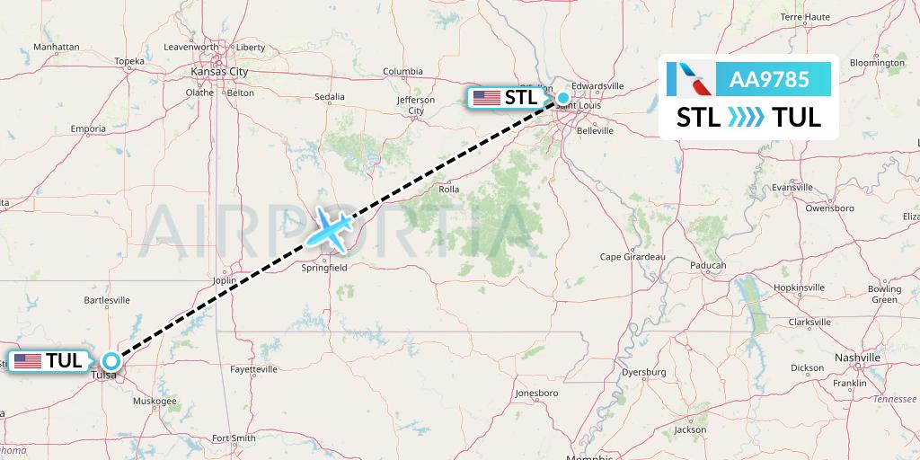 AA9785 American Airlines Flight Map: St. Louis to Tulsa