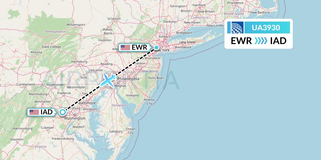 UA3930 United Airlines Flight Map: New York to Washington