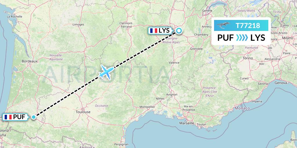 T77218 Twin Jet Flight Map: Pau to Lyon