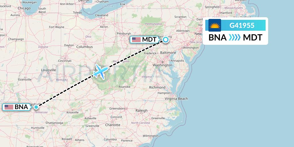 G41955 Allegiant Air Flight Map: Nashville to Harrisburg