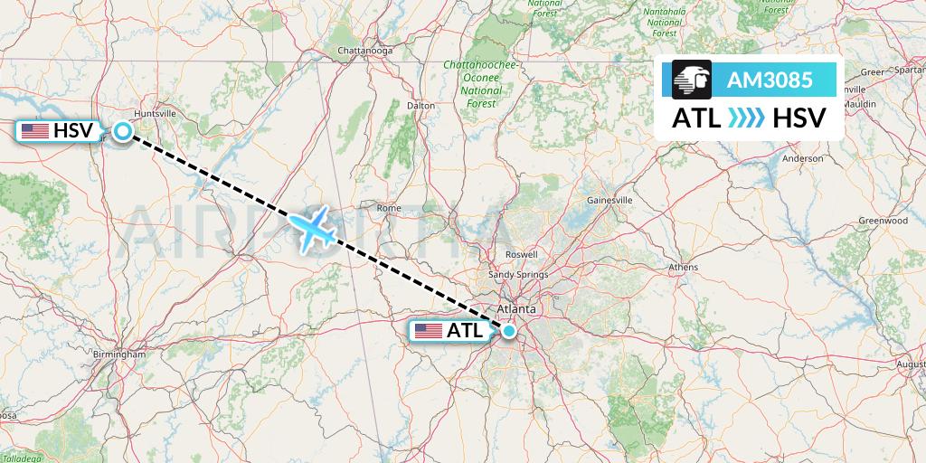 AM3085 Aeromexico Flight Map: Atlanta to Huntsville