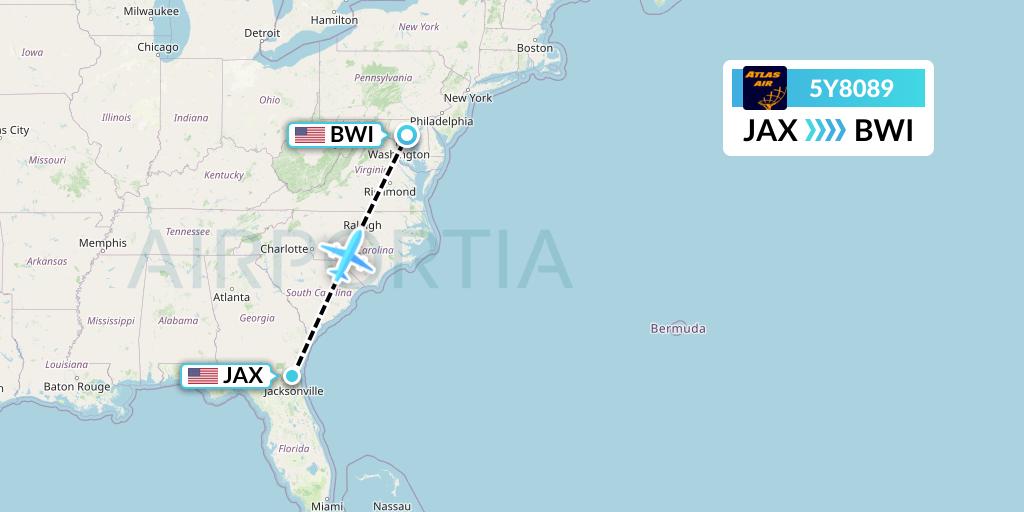5Y8089 Atlas Air Flight Map: Jacksonville to Baltimore