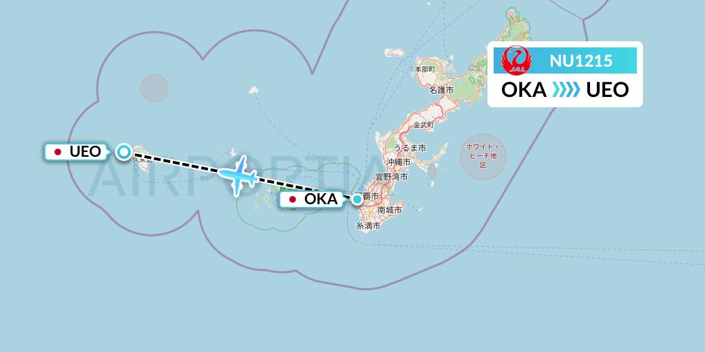 NU1215 Japan Transocean Air Flight Map: Naha to Kumejima