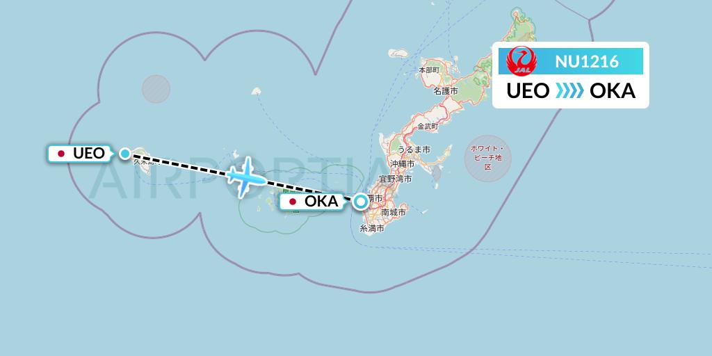 NU1216 Japan Transocean Air Flight Map: Kumejima to Naha