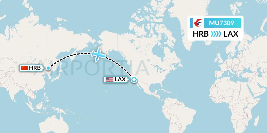 MU7309 China Eastern Airlines Flight Map: Harbin to Los Angeles
