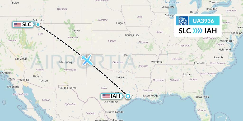 UA3936 United Airlines Flight Map: Salt Lake City to Houston