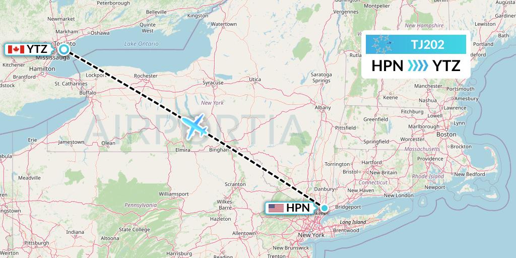TJ202 Tradewind Aviation Flight Map: White Plains to Toronto