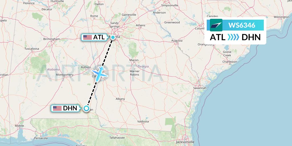 WS6346 WestJet Flight Map: Atlanta to Dothan