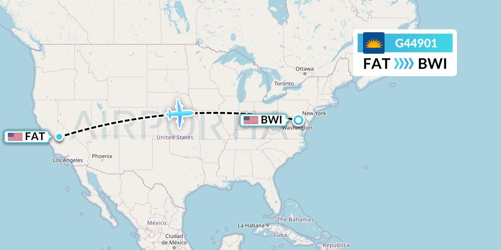 G44901 Allegiant Air Flight Map: Fresno to Baltimore