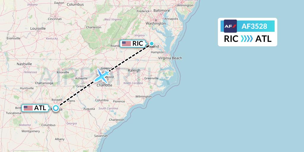 AF3528 Air France Flight Map: Richmond to Atlanta