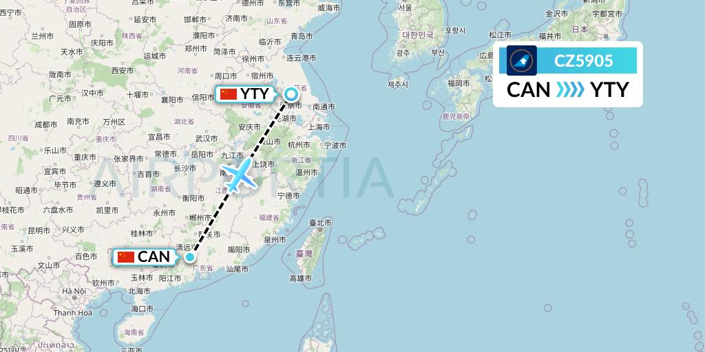 CZ5905 China Southern Airlines Flight Map: Guangzhou to Yangzhou