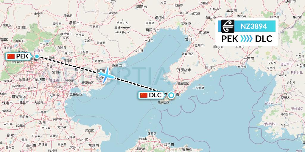 NZ3894 Air New Zealand Flight Map: Beijing to Dalian