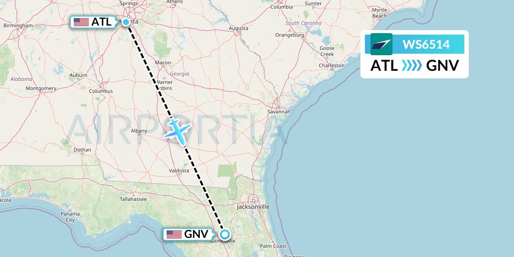 WS6514 WestJet Flight Map: Atlanta to Gainesville