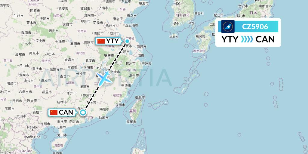 CZ5906 China Southern Airlines Flight Map: Yangzhou to Guangzhou
