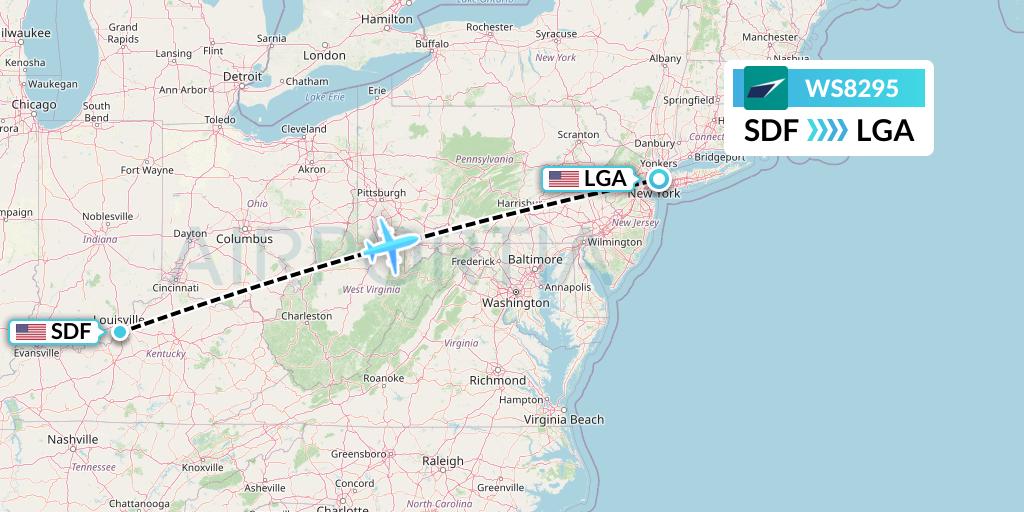 WS8295 WestJet Flight Map: Louisville to New York
