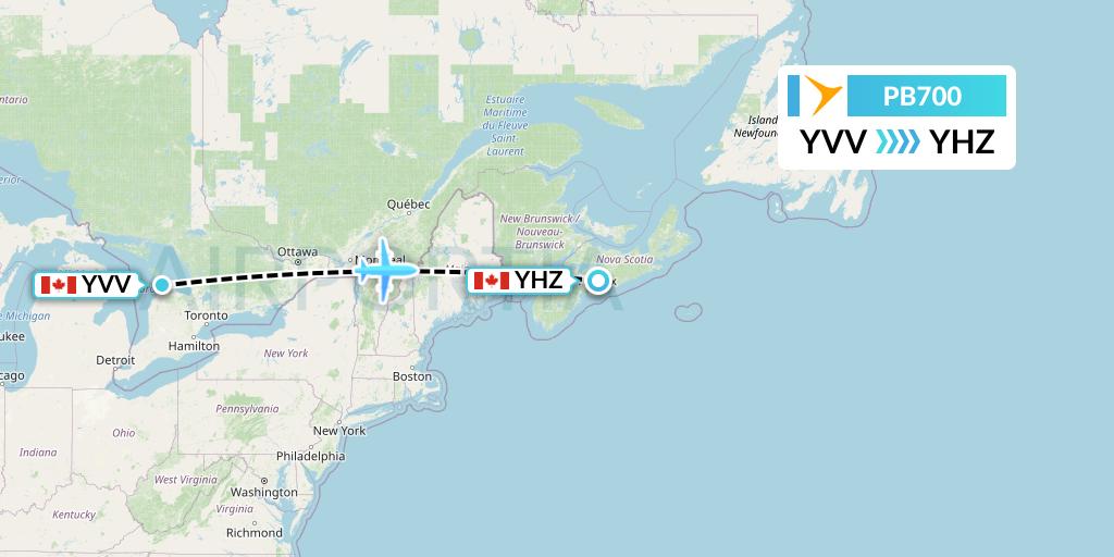 PB700 PAL Airlines Flight Map: Wiarton to Halifax