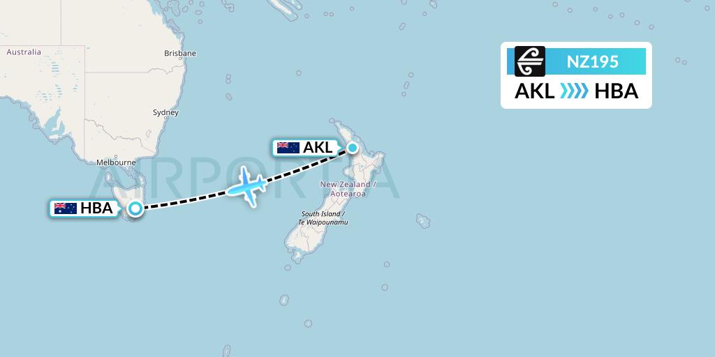 NZ195 Air New Zealand Flight Map: Auckland to Hobart