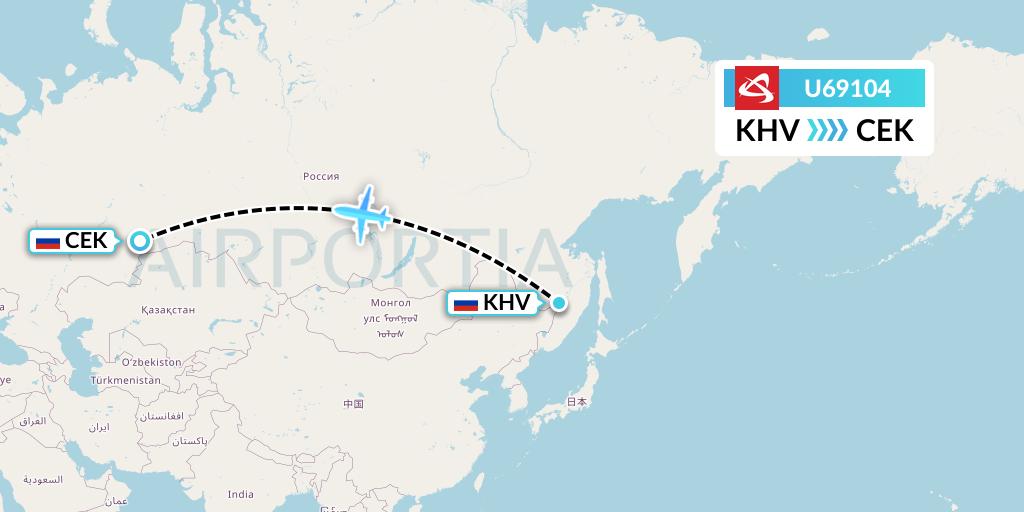 U69104 Ural Airlines Flight Map: Khabarovsk to Chelyabinsk